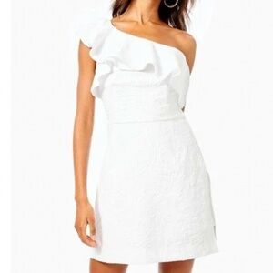 Lilly Pulitzer Pineapple Pucker Jacquard WHITE Kipton Romper One Shoulder 8